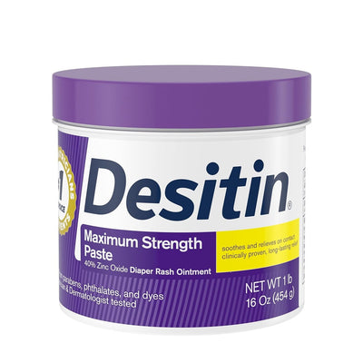 Creme para assaduras Desitin Maximum Strength com 40% de óxido de zinco para assaduras infantis.