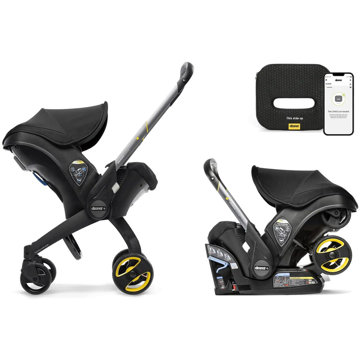 Doona Plus Car Seat & Stroller with SensAlert Bundle - Nitro Black on Luna Baby Store Miami