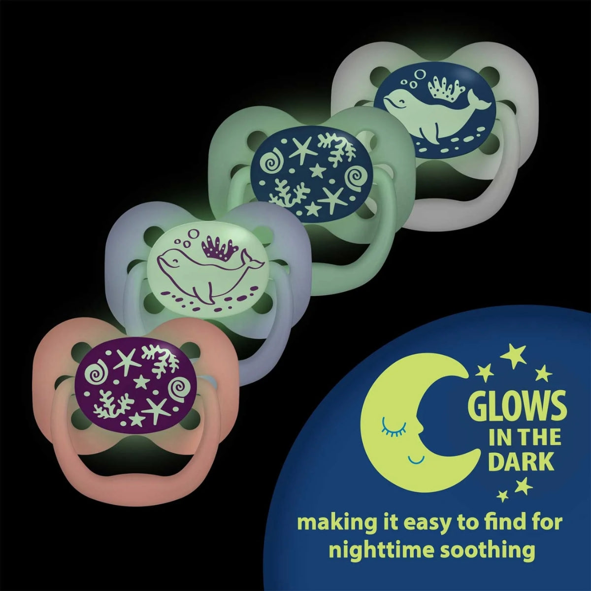 Dr. Brown’s Advantage Glow-in-the-Dark Pacifiers 0-6M Pack of 2 Blue Ocean