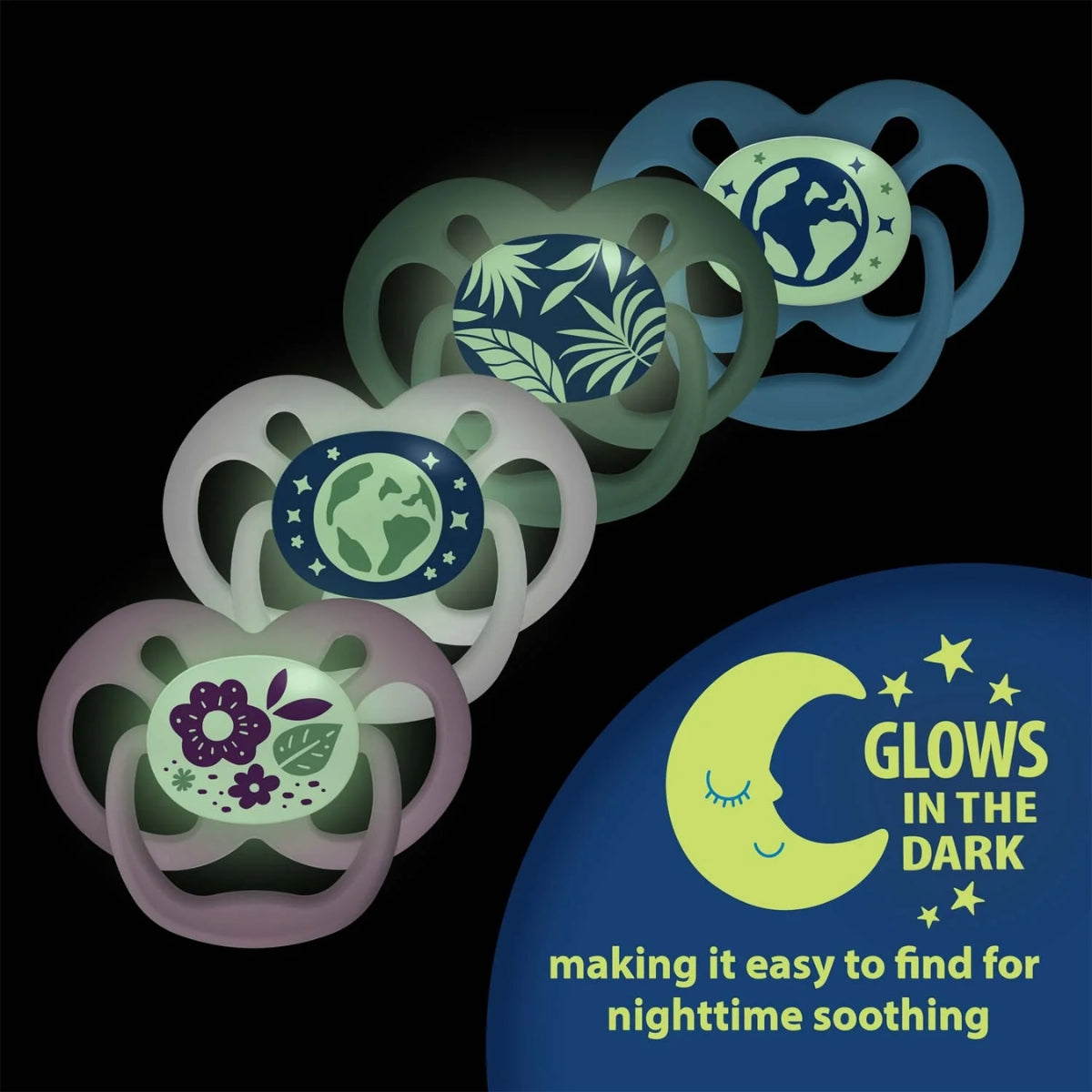 Dr. Brown’s Advantage Glow-in-the-Dark Pacifiers 6-18M Pack of 2 Blue Nature on Luna Baby Store Miami