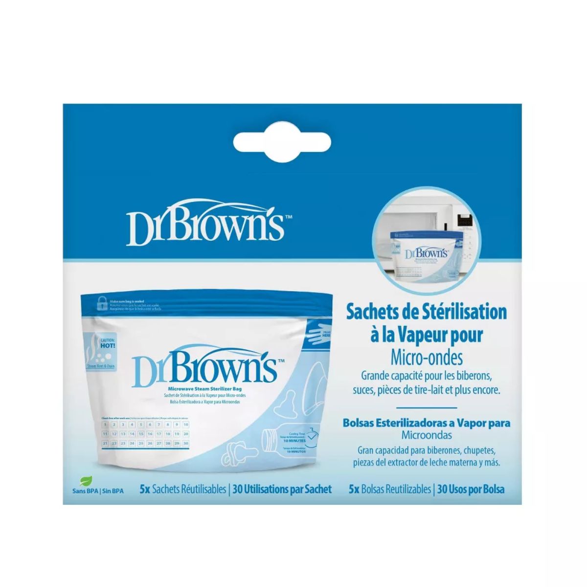 Sacos esterilizadores a vapor para micro-ondas Dr. Brown's, pacote com 5 on Luna Baby Store Miami
