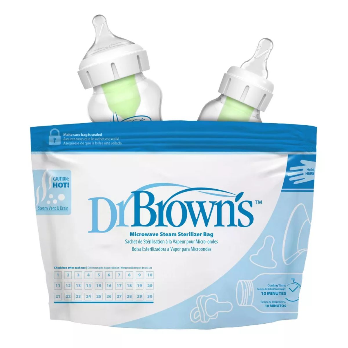 Sacos esterilizadores a vapor para micro-ondas Dr. Brown's, pacote com 5 on Luna Baby Store Miami