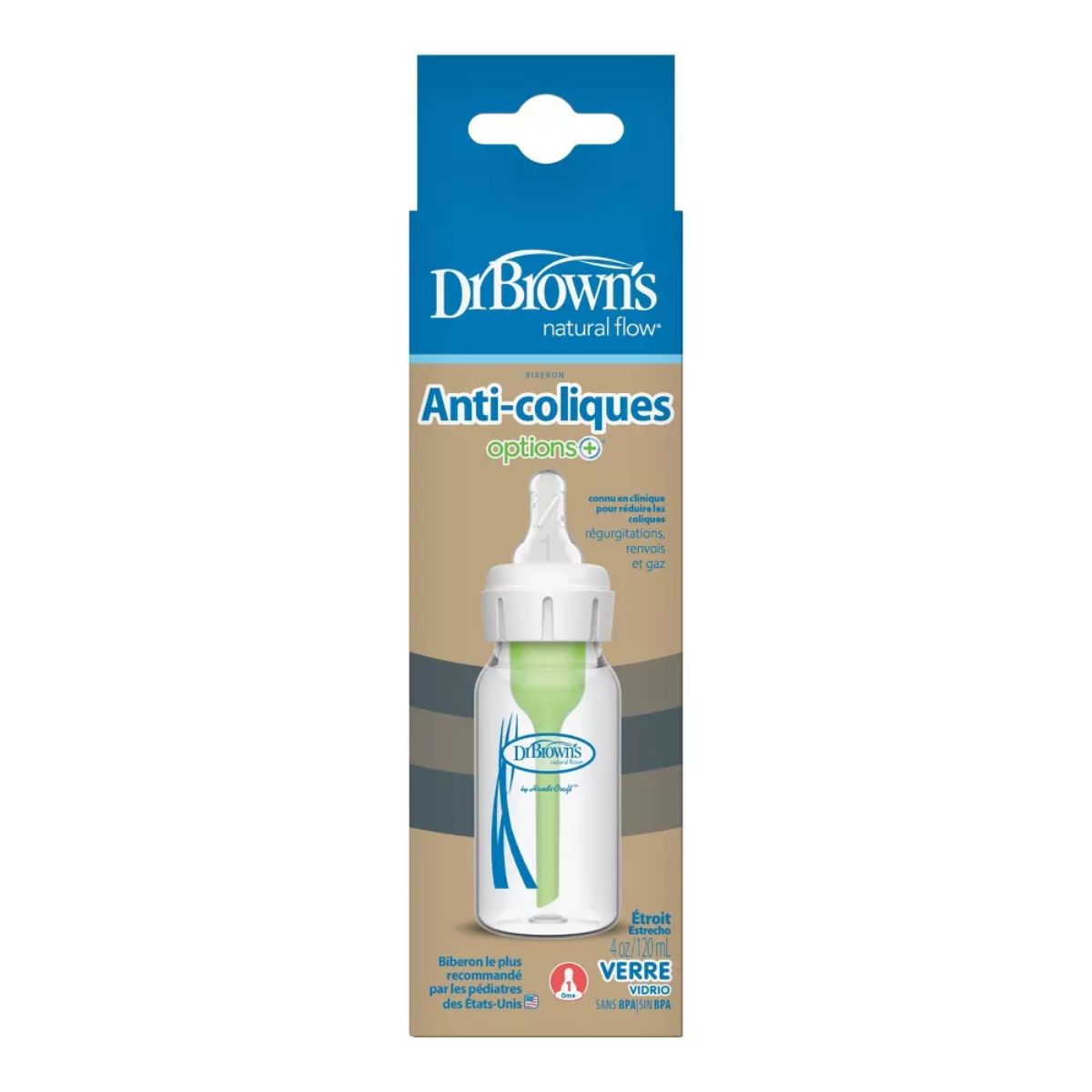 Dr. Brown’s Options+ Anti-Colic Narrow Glass Baby Bottle 4oz