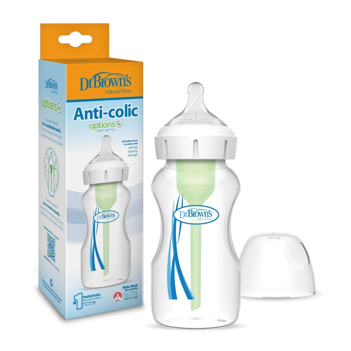 Dr. Brown’s Options+ Wide-Neck Baby Bottle 9 oz, 0m+ - Level 1