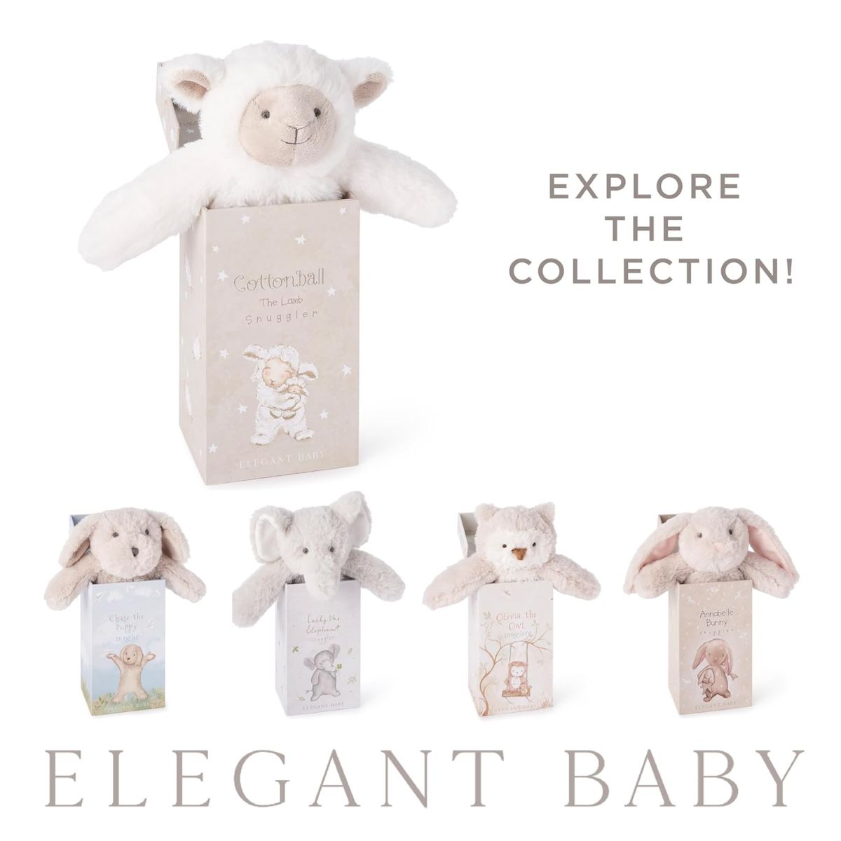 Cobertor de Segurança de Pelúcia Cottonball the Lamb Snuggler com Caixa de Presente on Luna Baby Store Miami