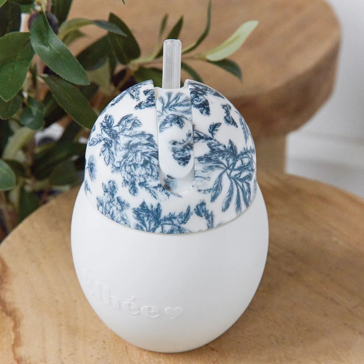 Copo Com Canudo Élhée Tartine et Chocolat Toile de Jouy Blue 240ml - 9M+