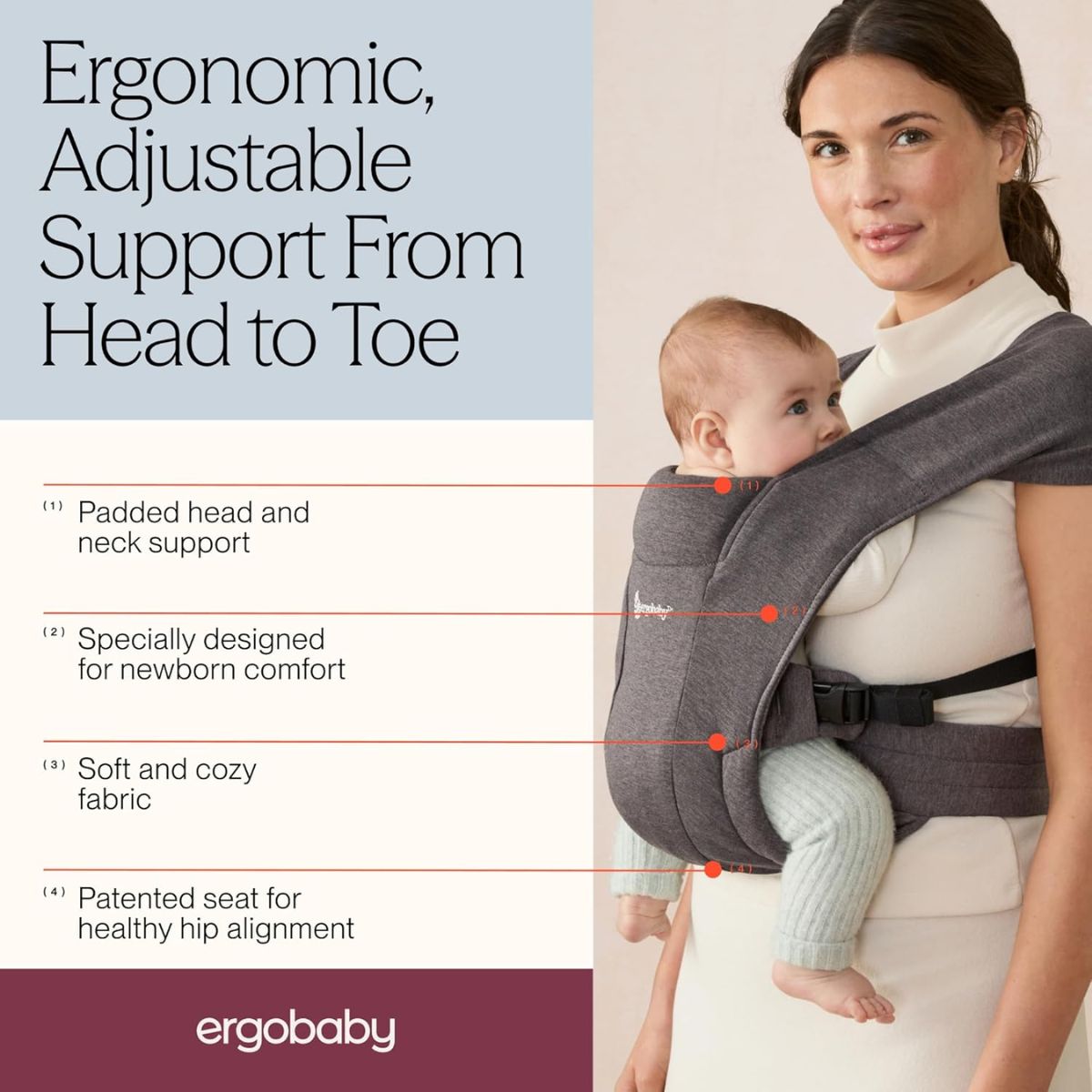 Ergobaby Embrace Newborn Baby Carrier 0-12M - Pure Black on Luna Baby Store Miami