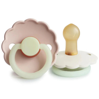 Mushie FRIGG Daisy Night Glow Natural Rubber Pacifier 2-Pack - Blush/Cream 6-18M
