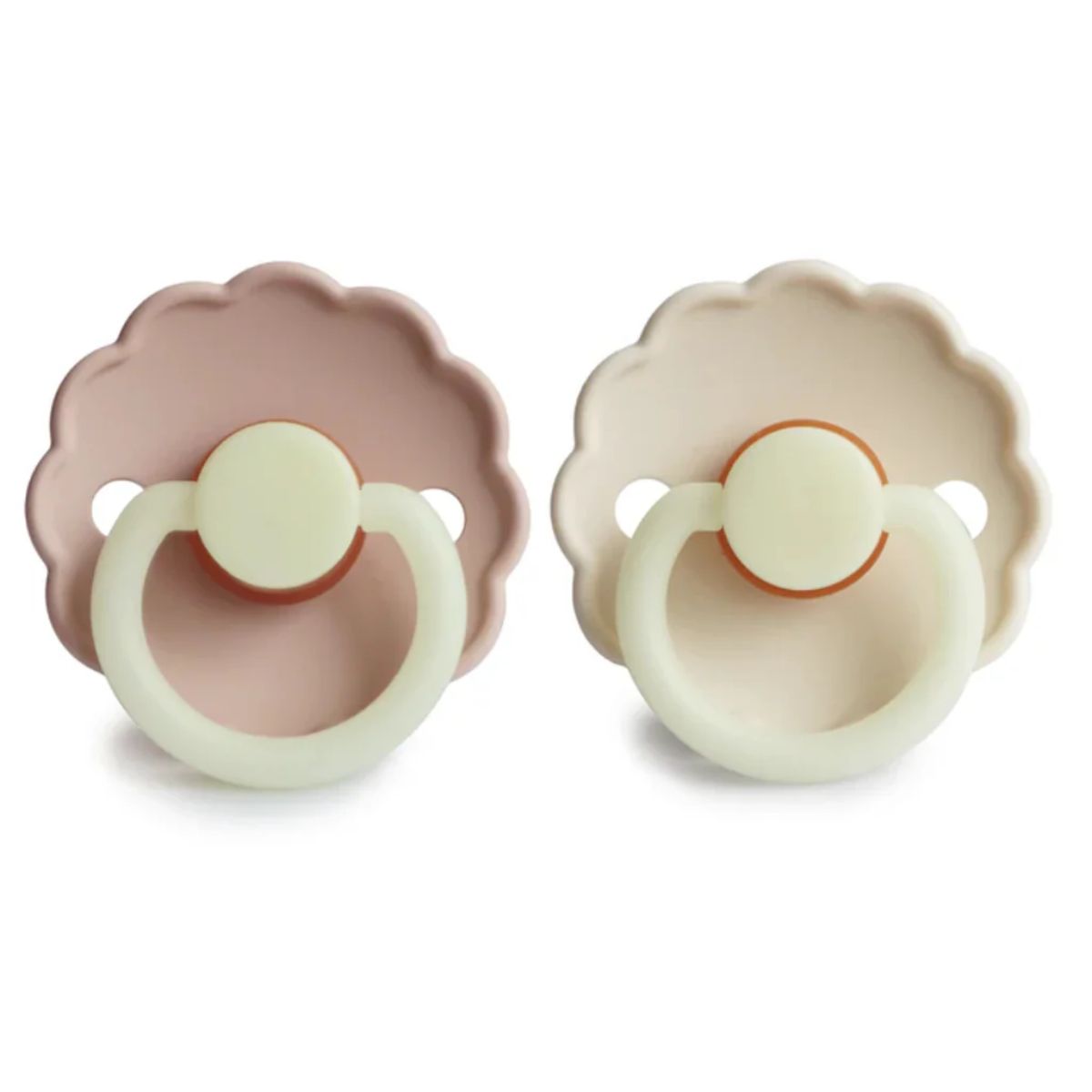 Mushie FRIGG Daisy Night Glow Natural Rubber Pacifier 2-Pack - Blush/Cream 6-18M