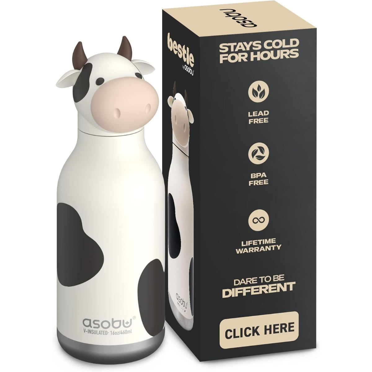 Asobu - Stainless Steel Bottle Silicone Head Cow