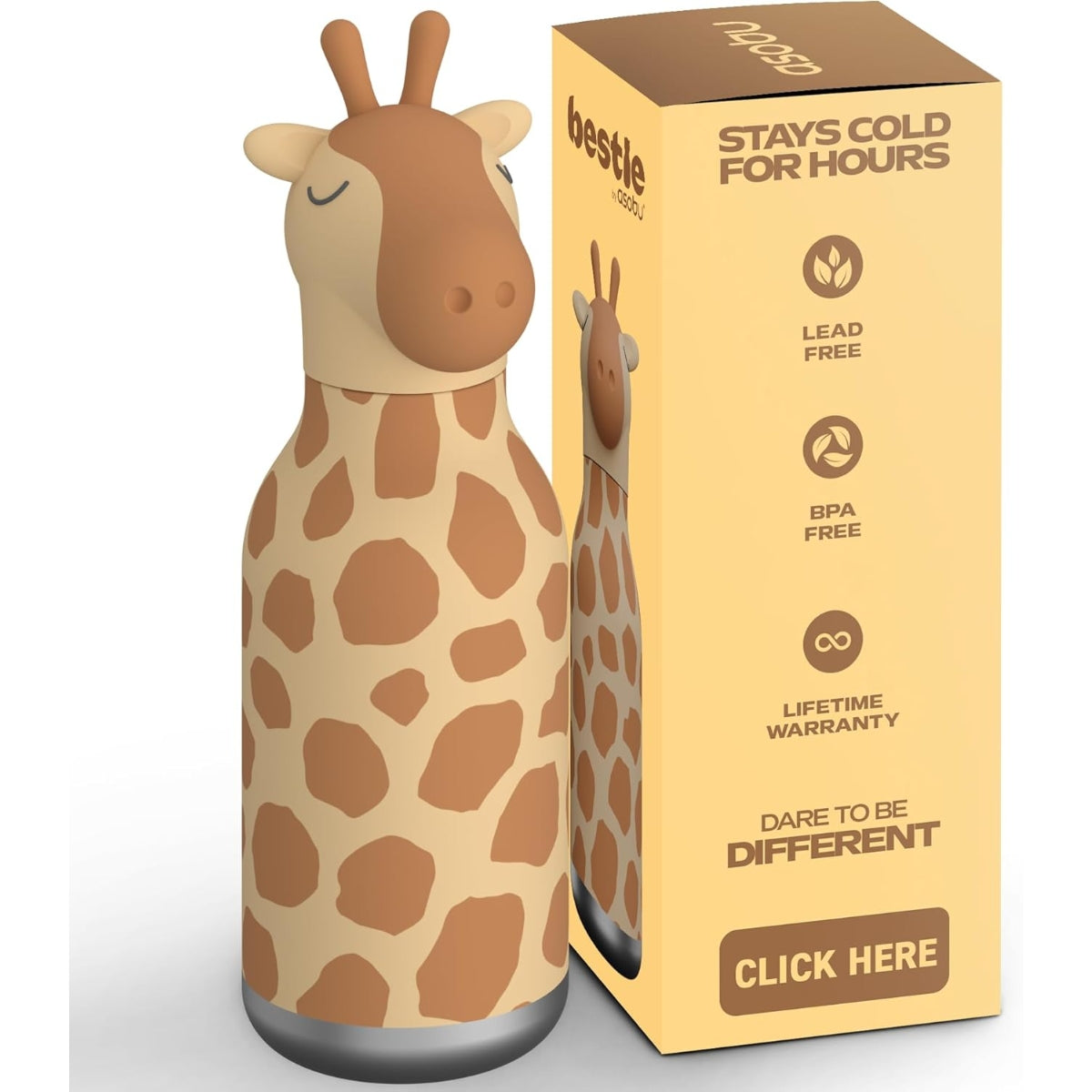 Asobu - Stainless Steel Bottle Silicone Head Giraffe