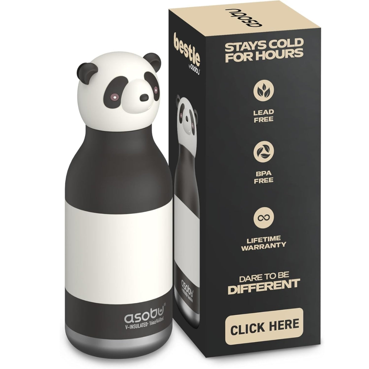 Asobu - Stainless Steel Bottle Silicone Head Panda
