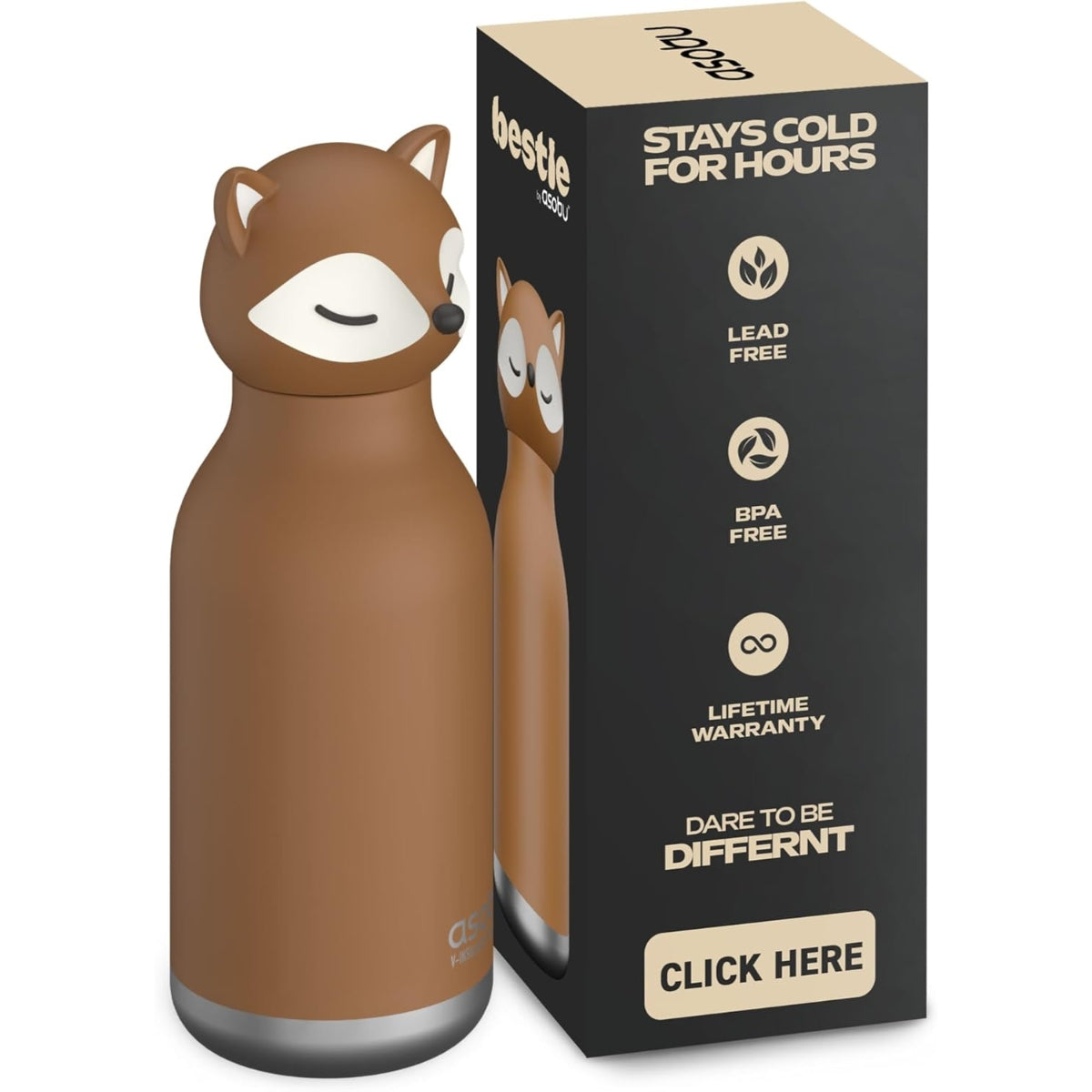 Asobu - Stainless Steel Bottle Silicone Head Fox