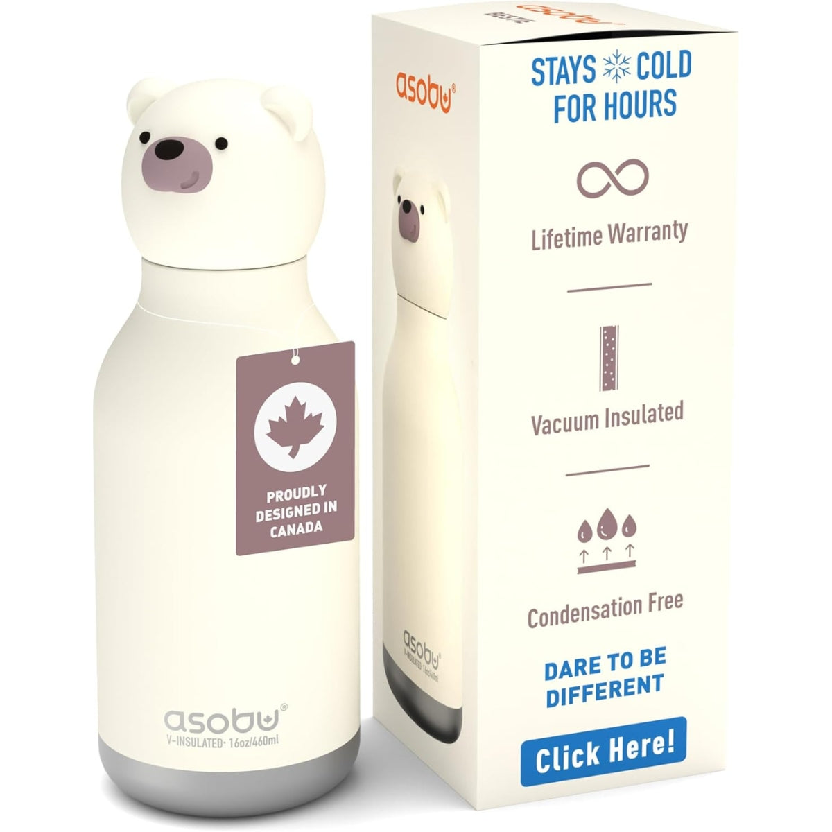 Asobu - Stainless Steel Bottle Silicone Head Bear