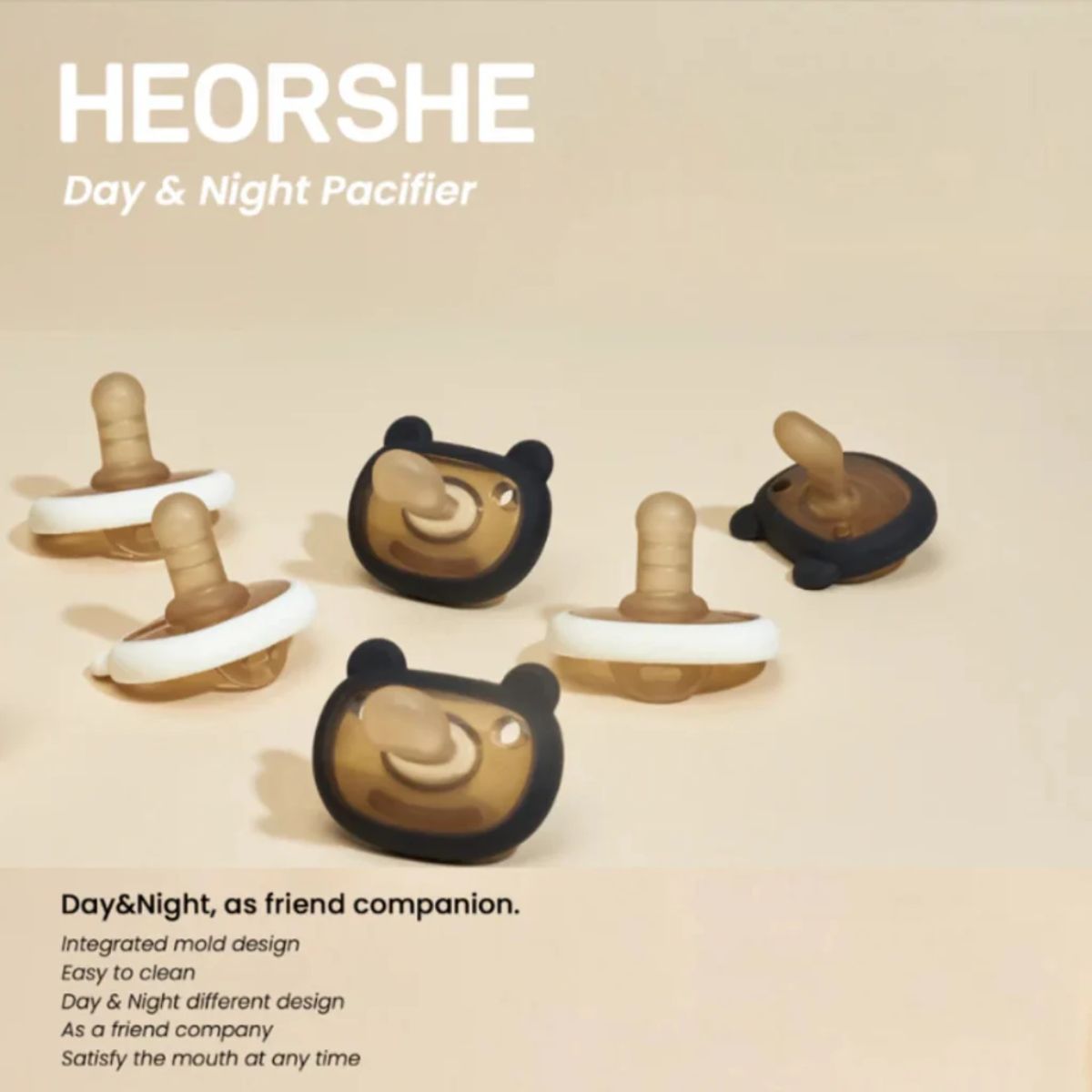 Kit de Chupetas HEORSHE Dia & Noite 3M+ on Luna Baby Store Miami