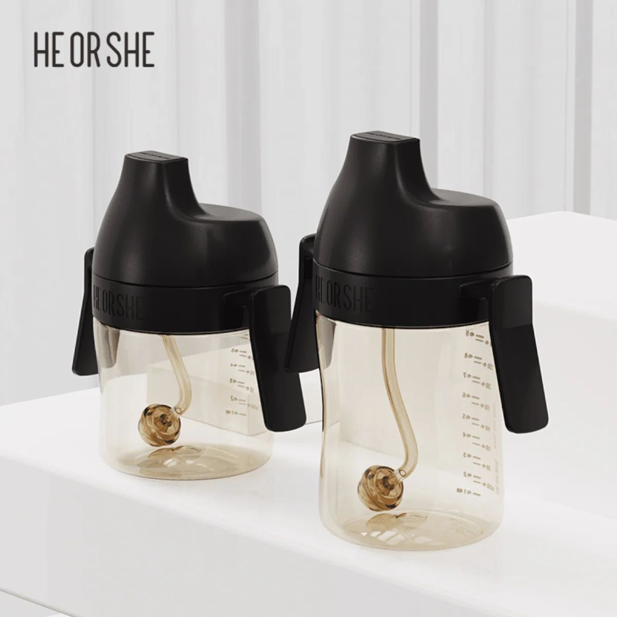 Copo de Treinamento Infantil com Canudo HEORSHE 210ML 6M+ Black on Luna Baby Store Miami