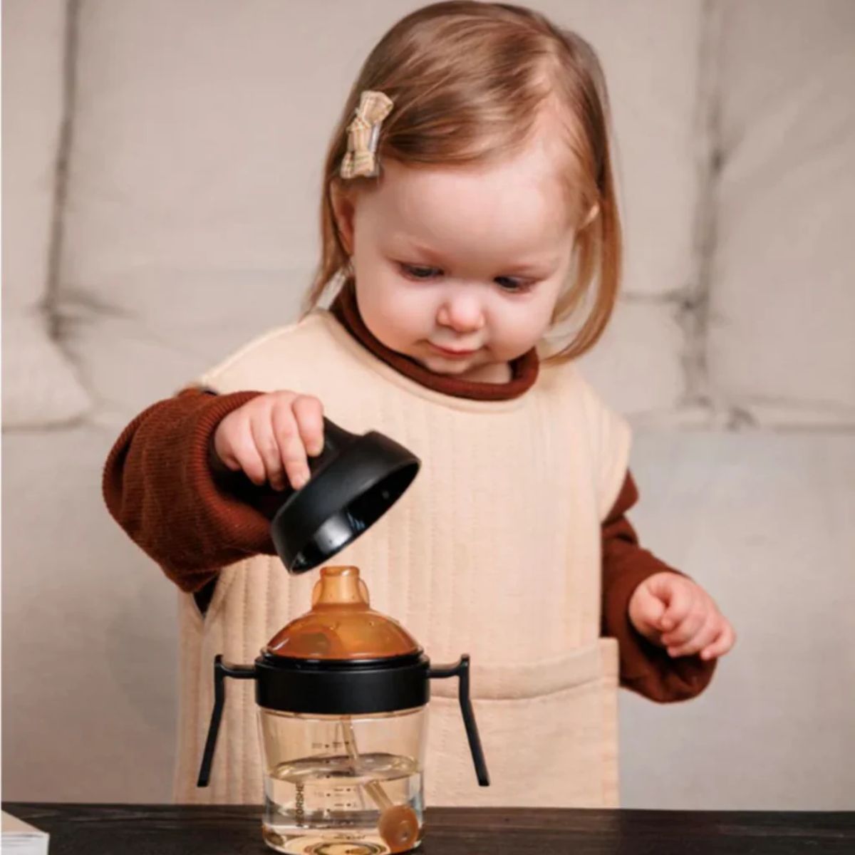 Copo de Treinamento Infantil com Canudo HEORSHE 210ML 6M+ White on Luna Baby Store Miami