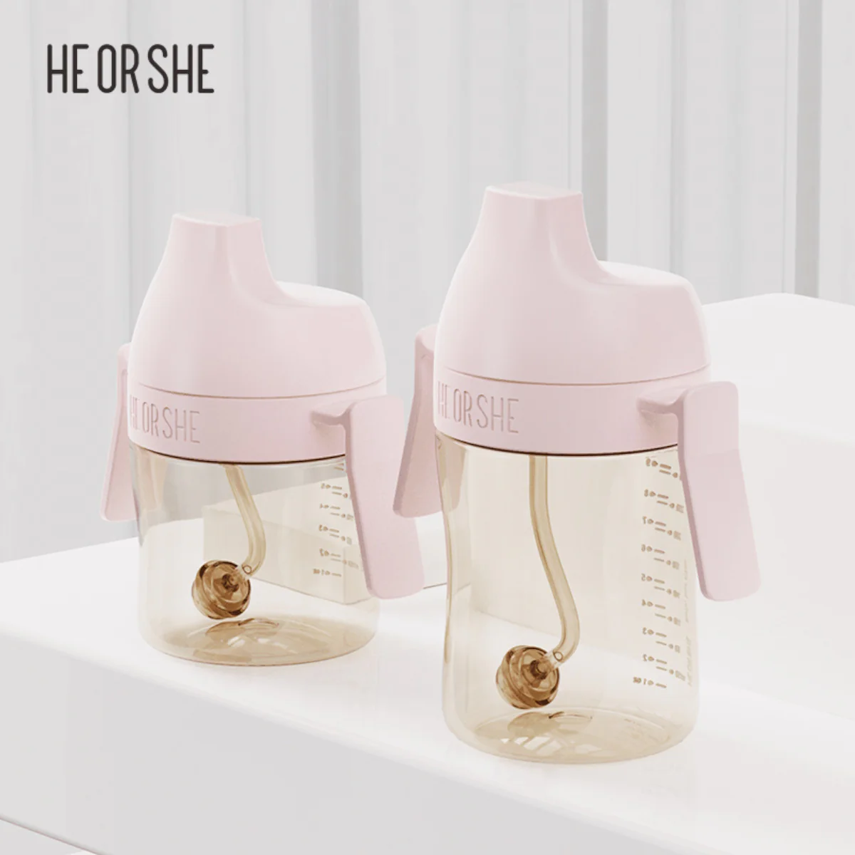 Copo de Treinamento Infantil com Canudo HEORSHE 210ML 6M+ Pink