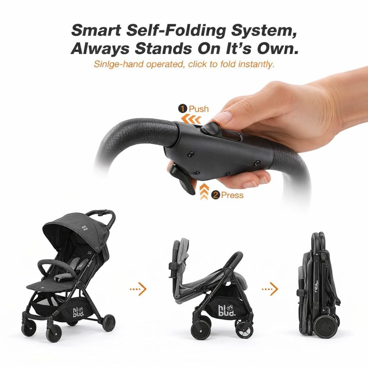 HIBUD FLOW Ultra-Compact Travel Stroller - Grey on Luna Baby Store Miami