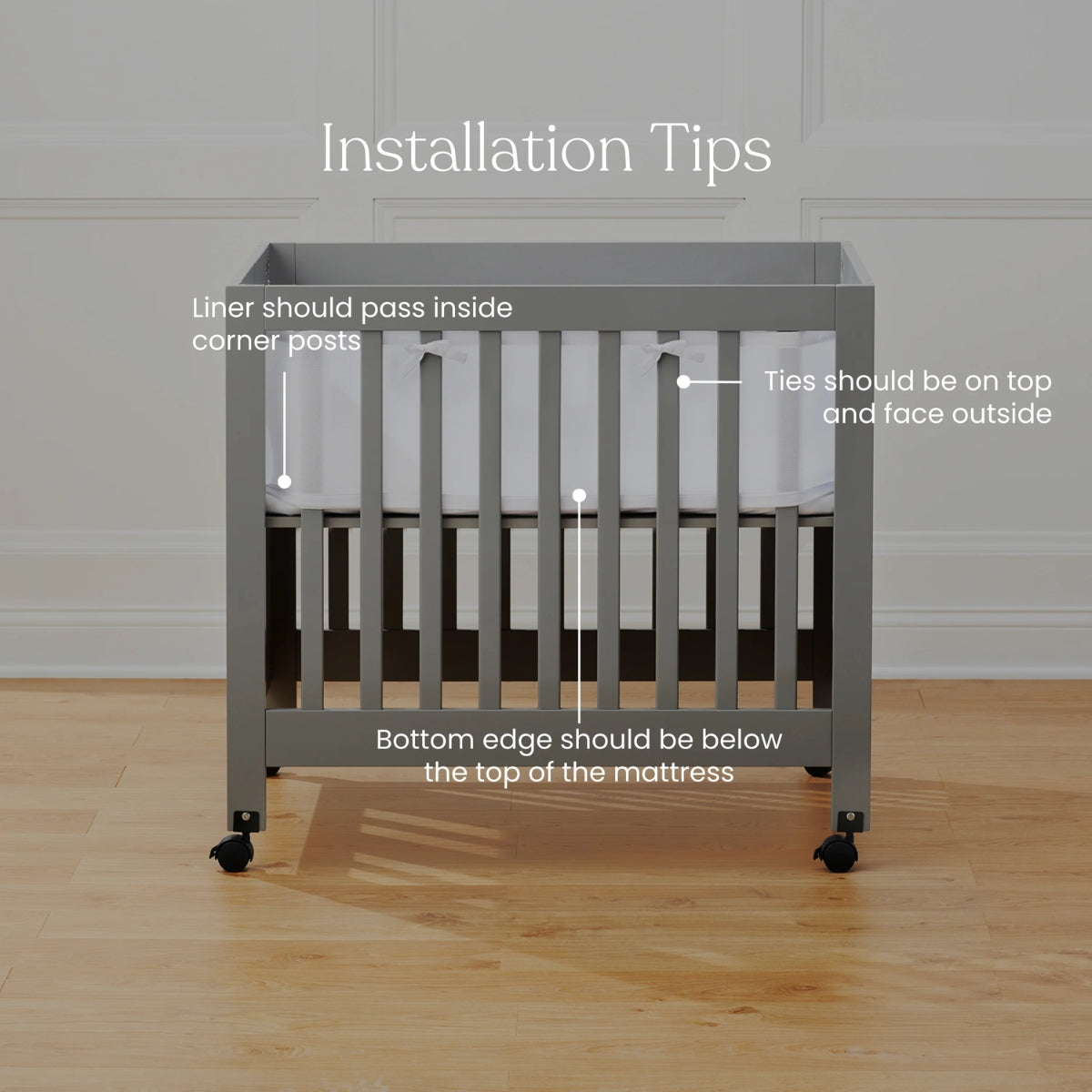 Halo Breathable Mesh Crib Liner for Mini Crib - Grey