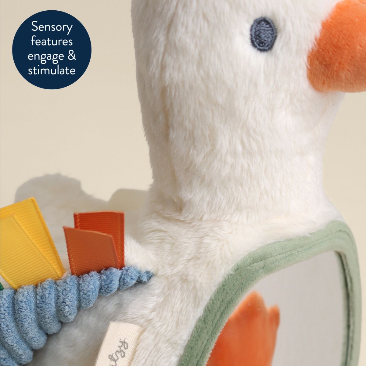 Itzy Bitzy Mirror Sensory Tummy Time Mirror - Gracie the Goose on Luna Baby Store Miami