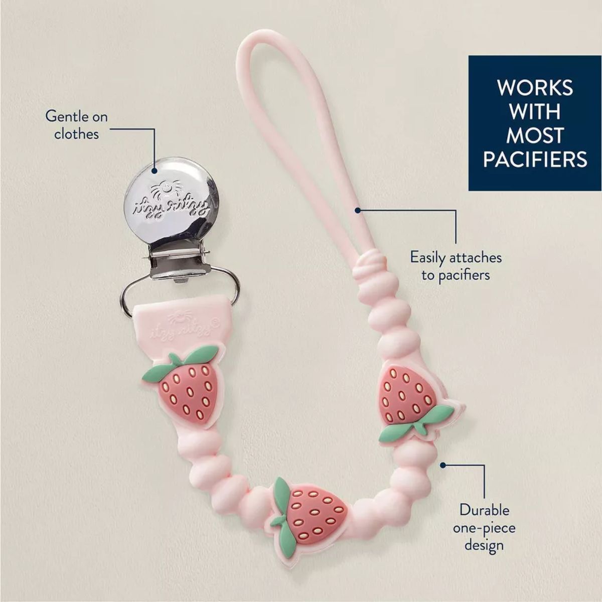 Itzy Ritzy Beaded Pacifier Clip - Strawberry