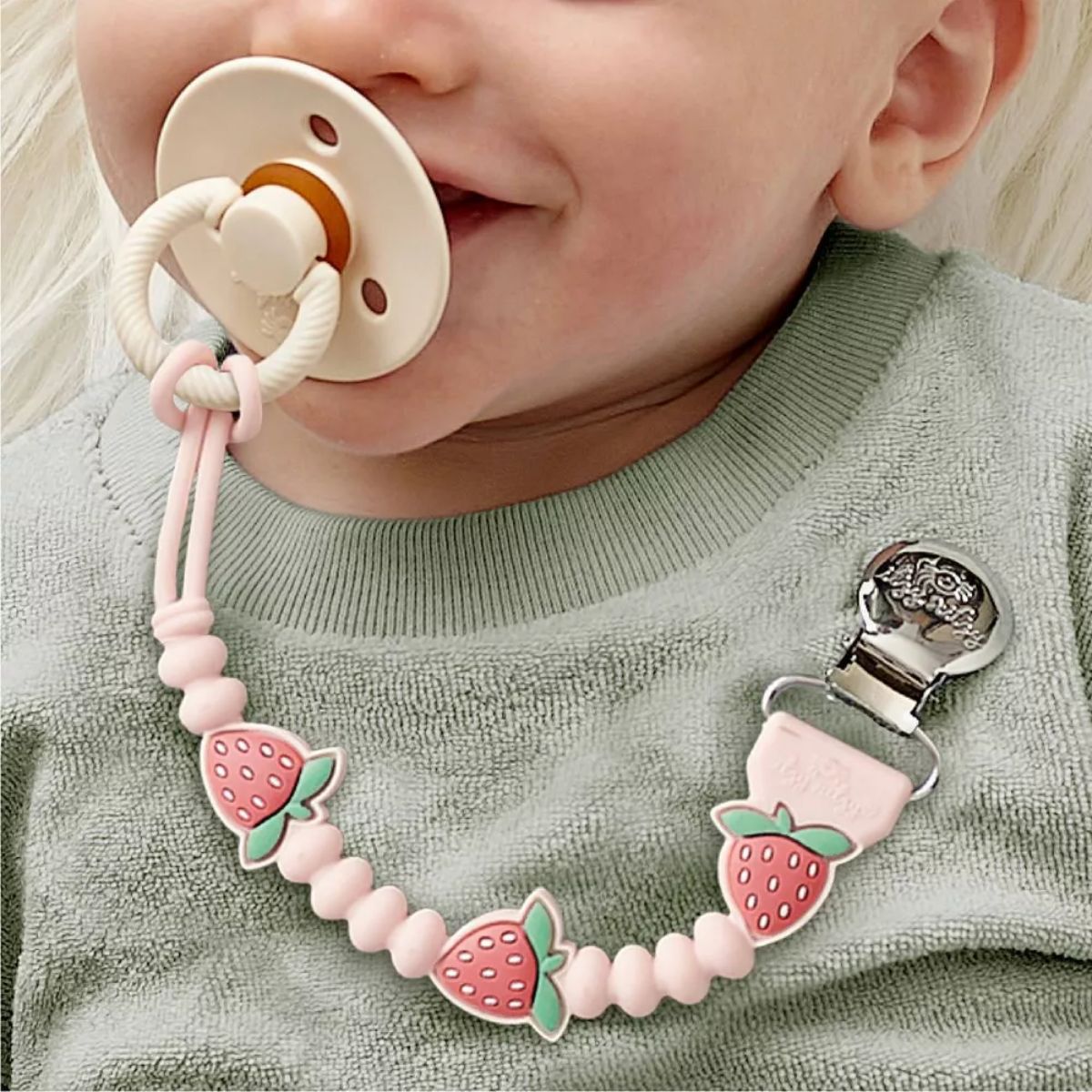 Itzy Ritzy Beaded Pacifier Clip - Strawberry on Luna Baby Store Miami