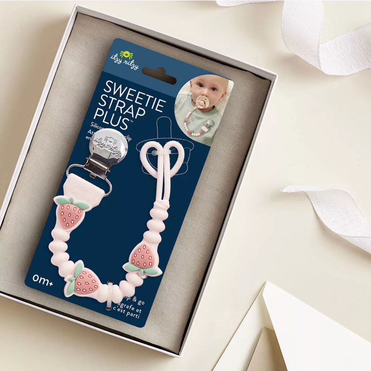 Itzy Ritzy Beaded Pacifier Clip - Strawberry on Luna Baby Store Miami