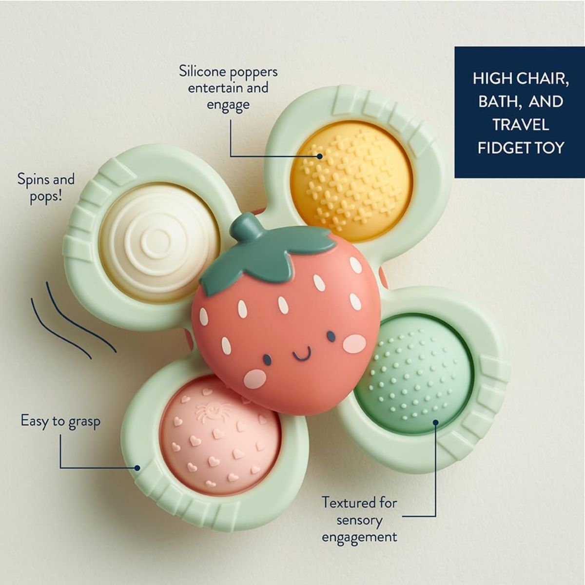 Itzy Ritzy Pop & Whirl Fidget Spinner Travel & Bath Toy - Strawberry on Luna Baby Store Miami