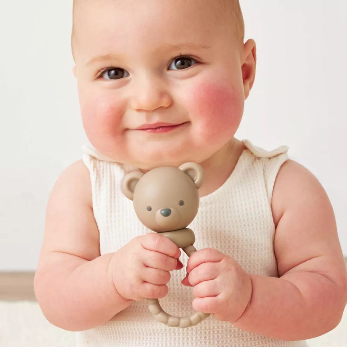 Itzy Ritzy Shake and Smile Silicone Baby Teether - Tan Bear