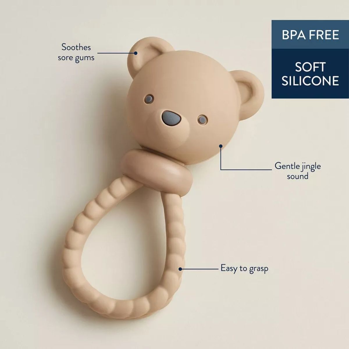 Itzy Ritzy Shake and Smile Silicone Baby Teether - Tan Bear