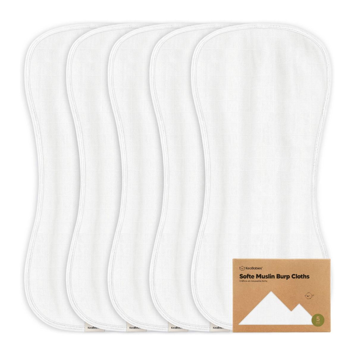 KeaBabies 5-Pack Softe Muslin Burp Cloths Soft White