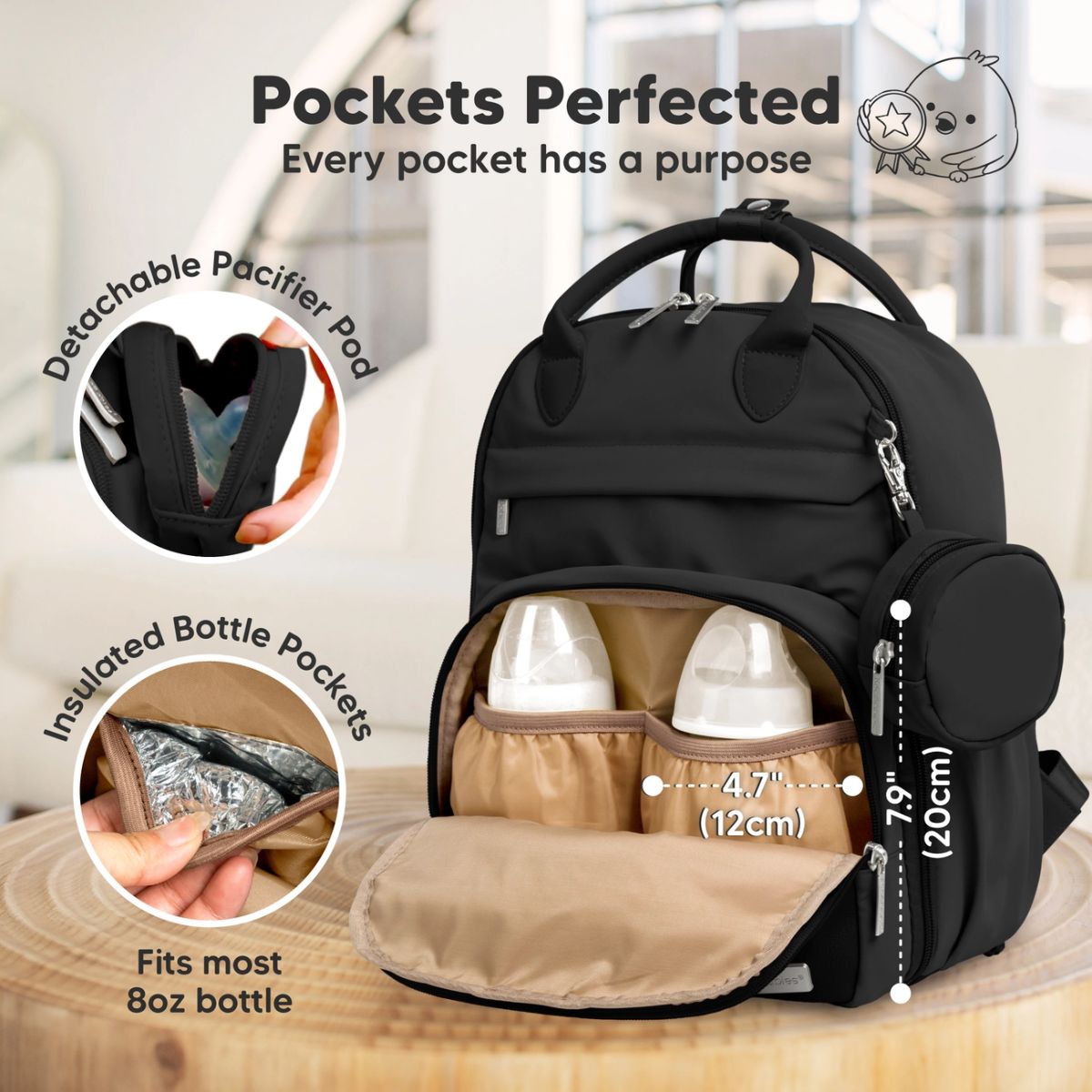 KeaBabies Play Diaper Backpack with Changing Pad - Trendy Black