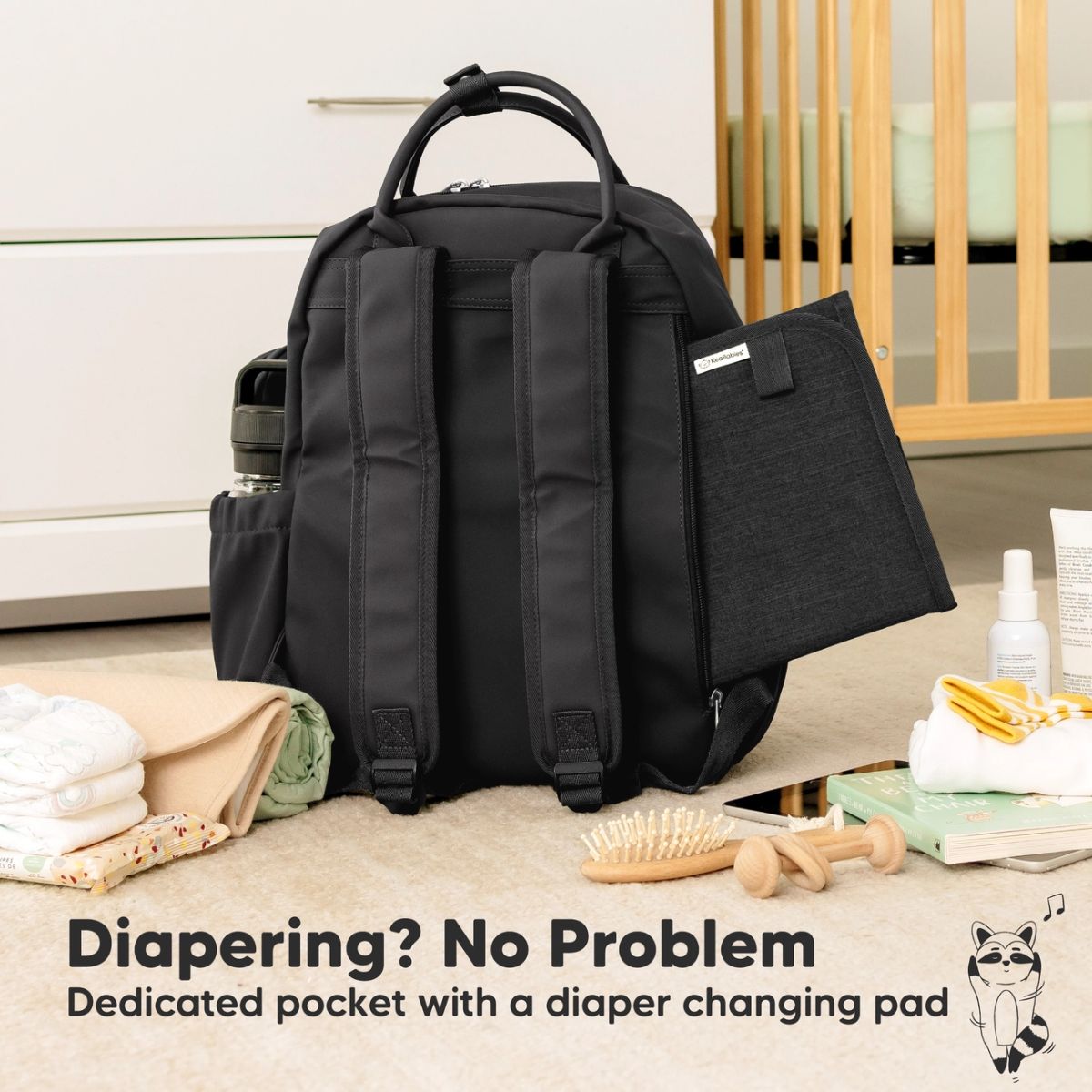 KeaBabies Play Diaper Backpack with Changing Pad - Trendy Black