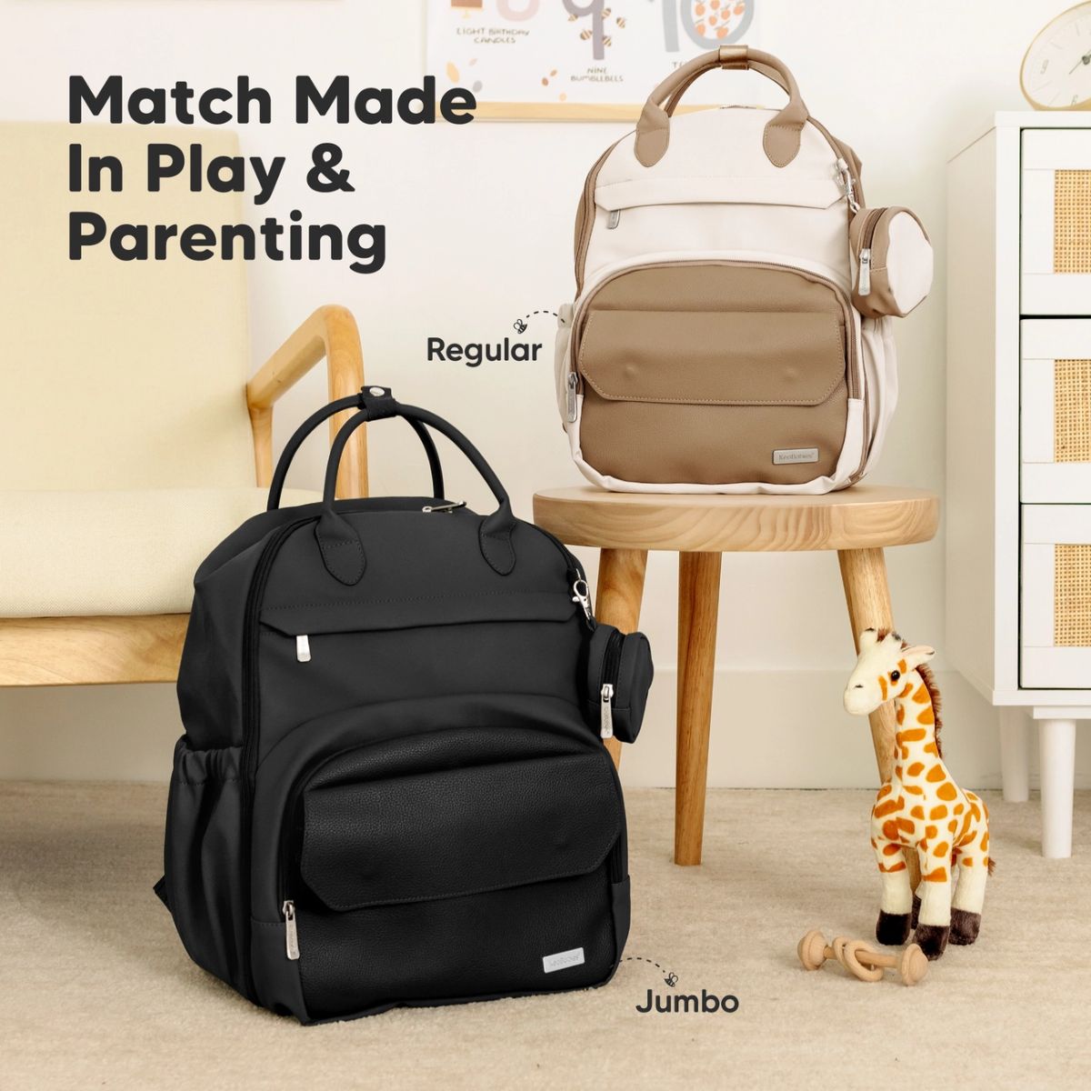 KeaBabies Play Diaper Backpack with Changing Pad - Trendy Black