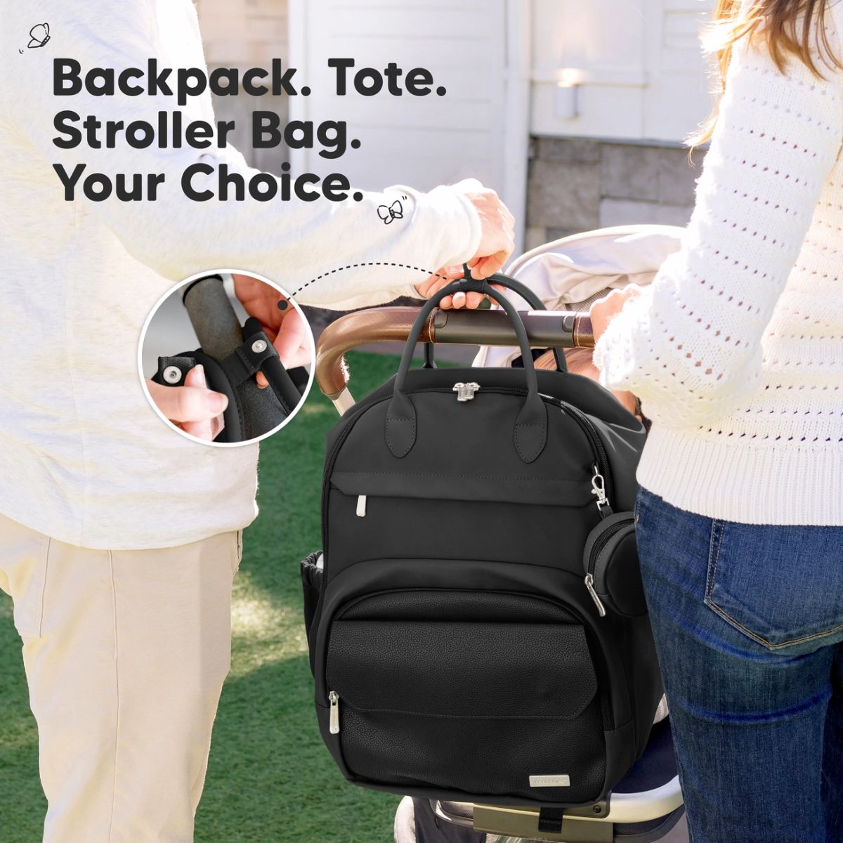 KeaBabies Play Diaper Backpack with Changing Pad - Trendy Black