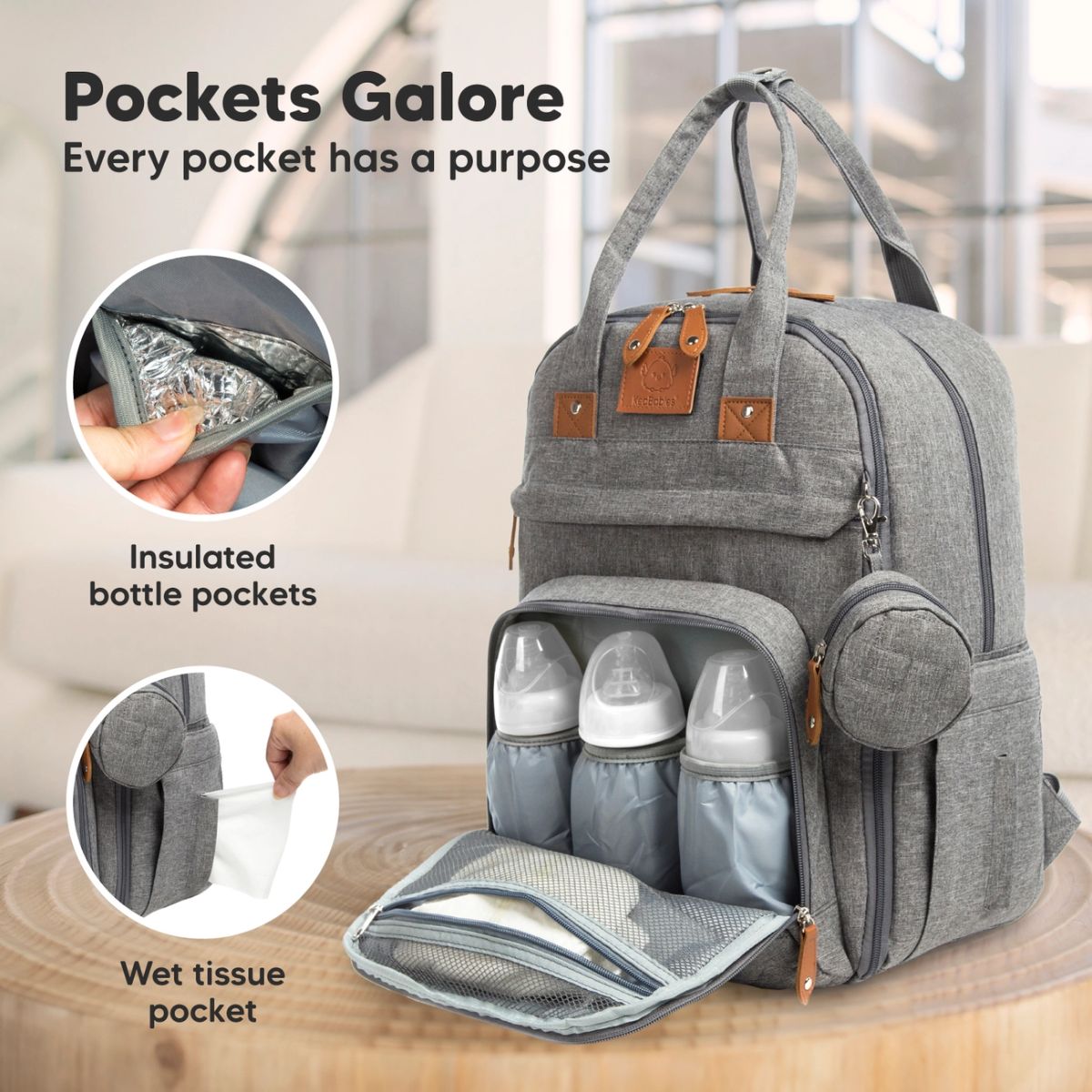KeaBabies Rove Diaper Backpack - Classic Grey