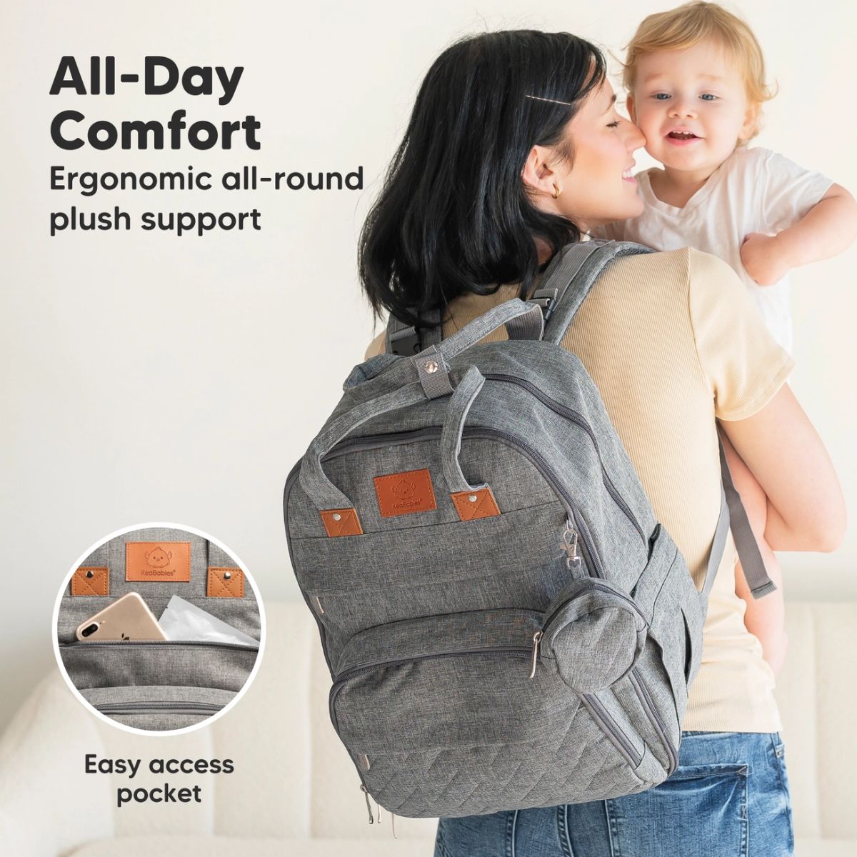 KeaBabies Rove Diaper Backpack - Classic Grey