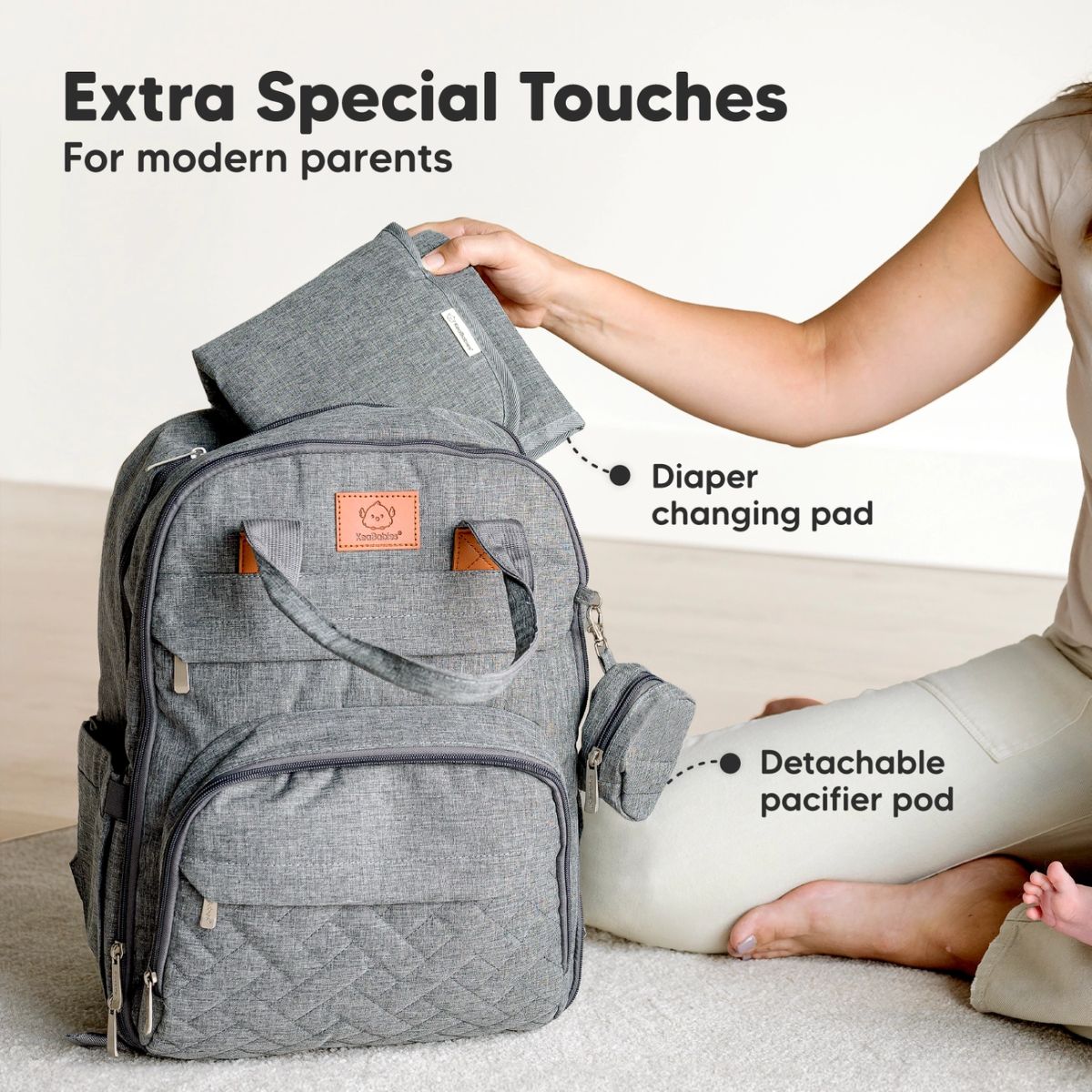 KeaBabies Rove Diaper Backpack - Classic Grey