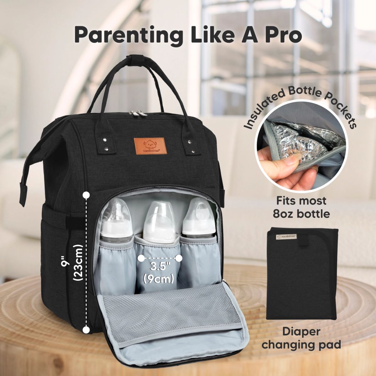 KeaBabies Rove Diaper Backpack -  Trendy Black