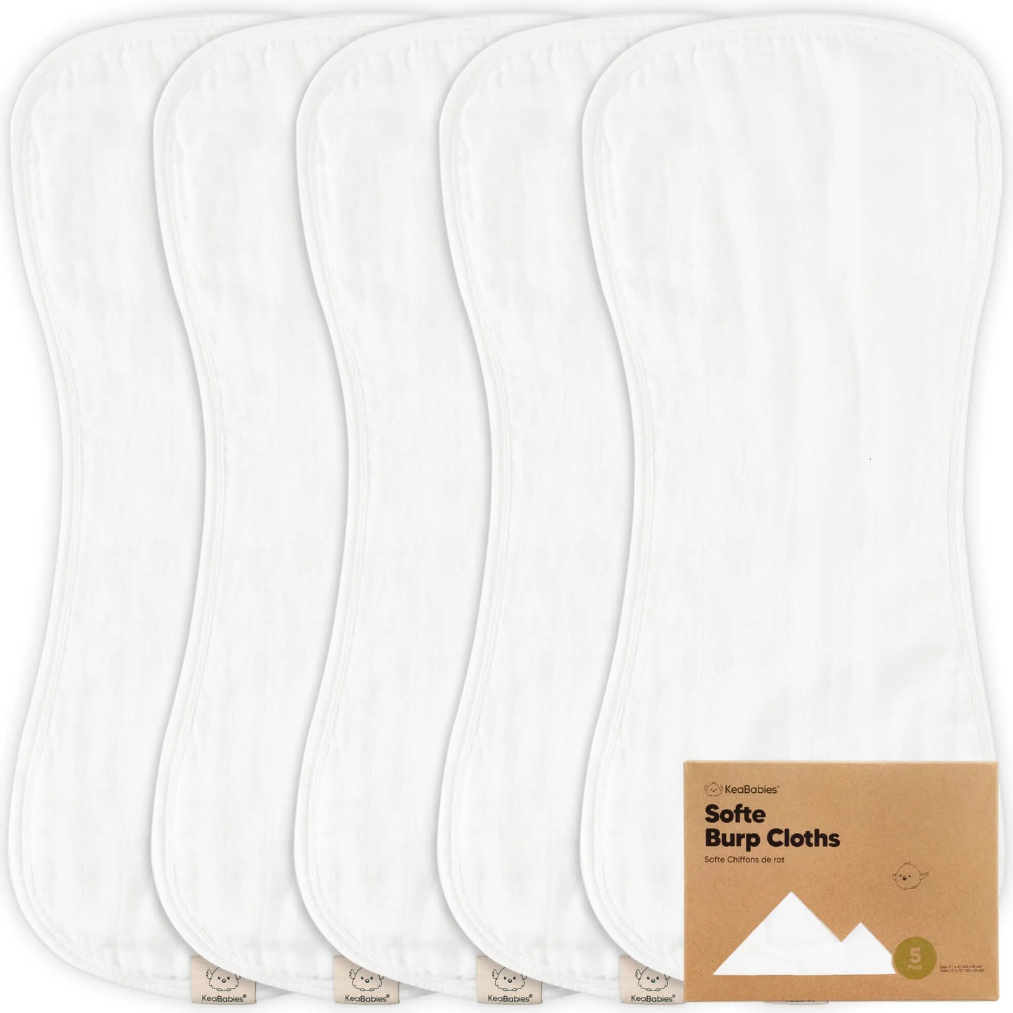 KeaBabies 5-Pack Softe Muslin Burp Cloths Soft White