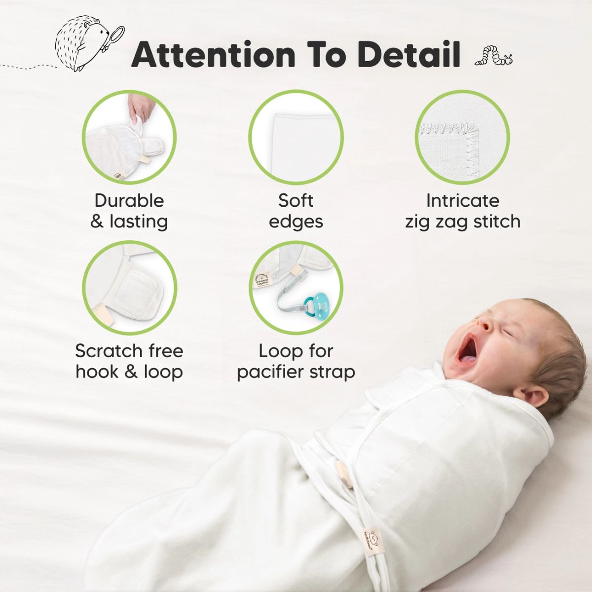 Cueiro Swaddle keaBabies Soothe Baby 3 Peças Soft White 0-3M
