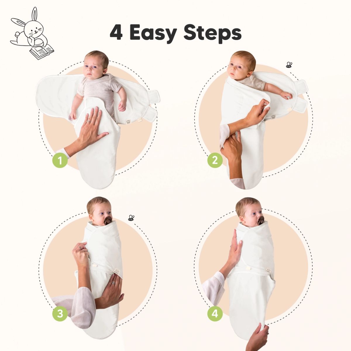 Cueiro Swaddle keaBabies Soothe Baby 3 Peças Soft White 0-3M

