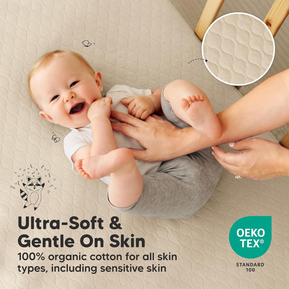 KeaBabies Waterproof Crib Mattress Protector Cover Fitted 2-Pack - Oat/Mavy