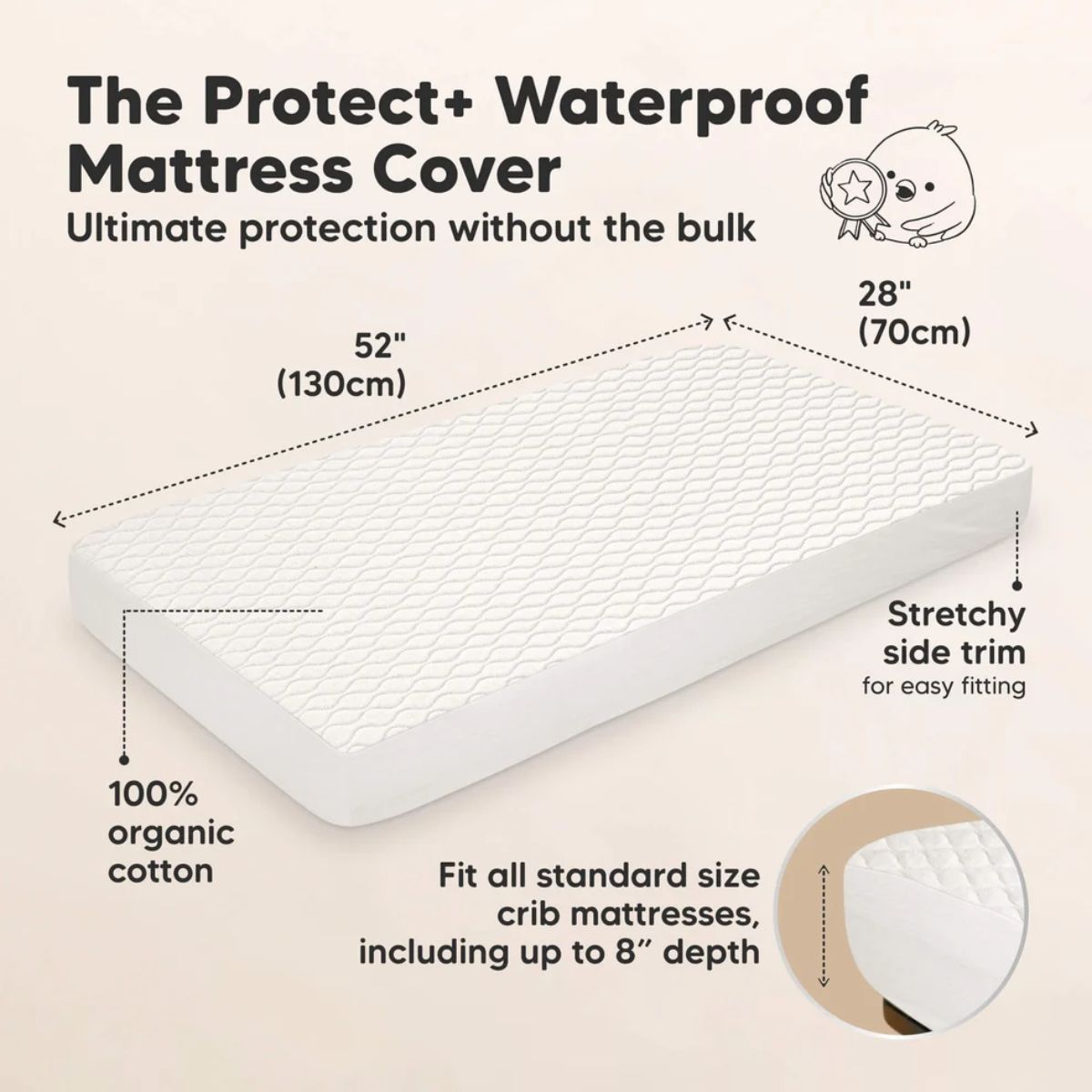 KeaBabies Waterproof Crib Mattress Protector Cover Fitted 2-Pack - Soft White