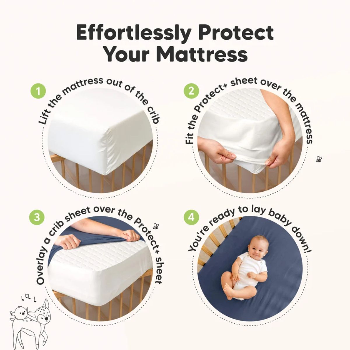 KeaBabies Waterproof Crib Mattress Protector Cover Fitted 2-Pack - Soft White