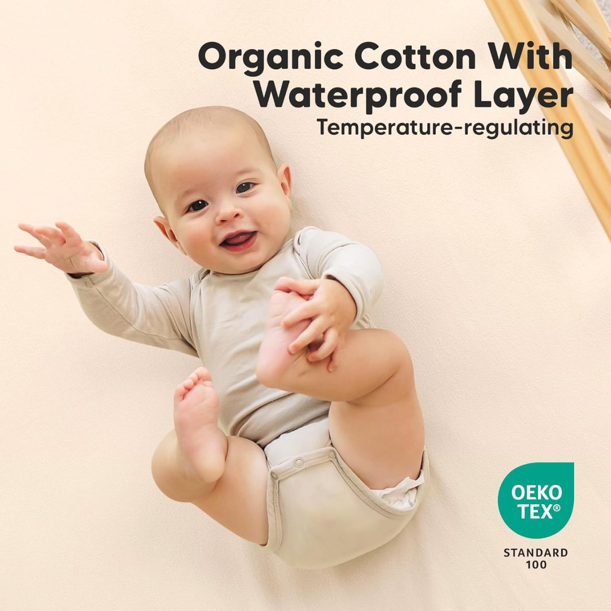 Kit de Lençol Impermeável KeaBabies Para Berço Isla Protect+ Cameo