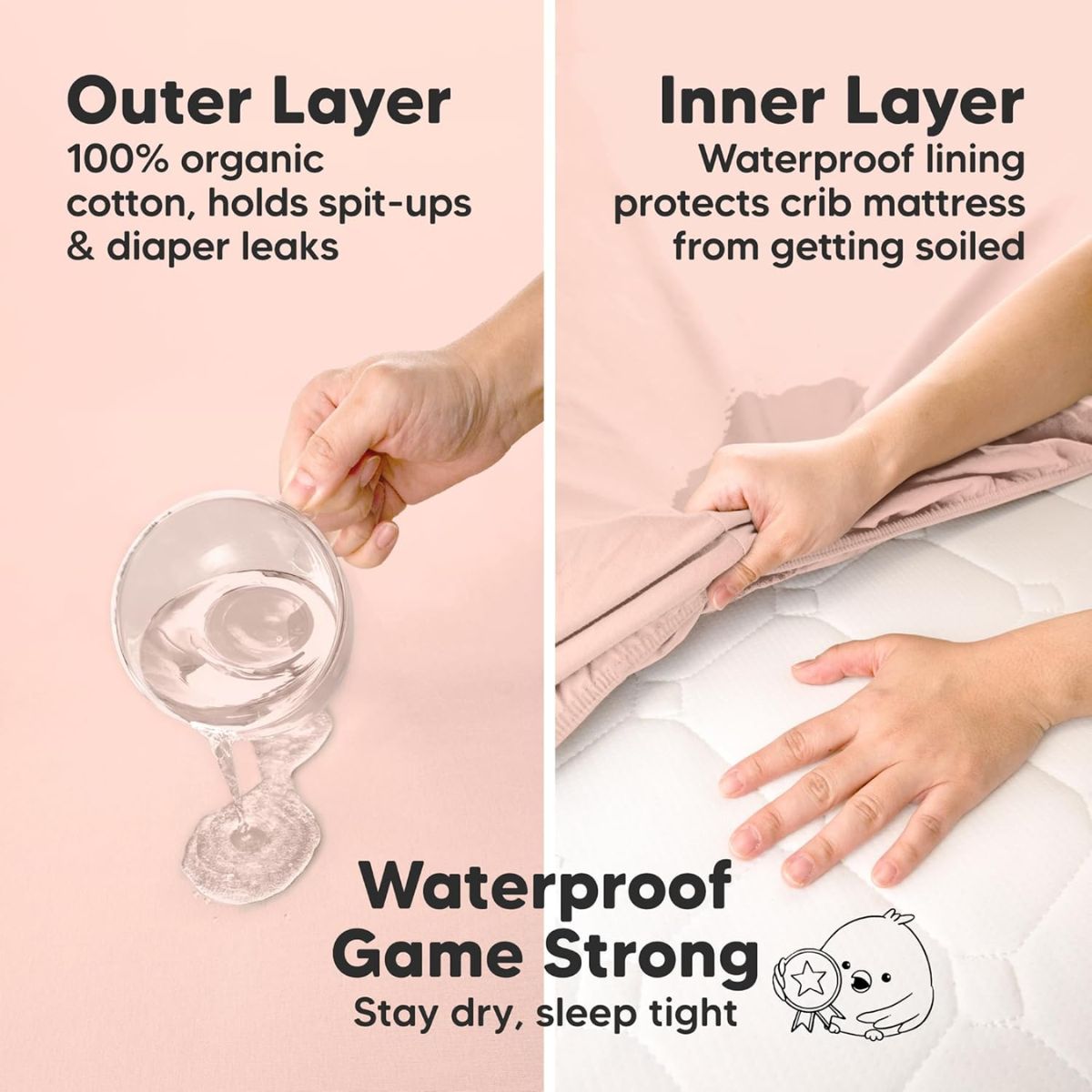 Kit de Lençol Impermeável KeaBabies Para Berço Isla Protect+ Cameo