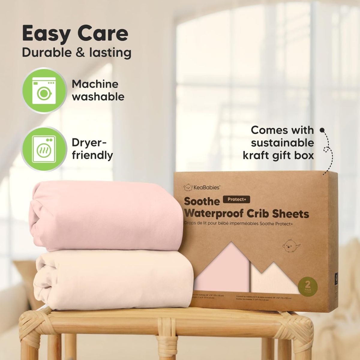 Kit de Lençol Impermeável KeaBabies Para Berço Isla Protect+ Cameo