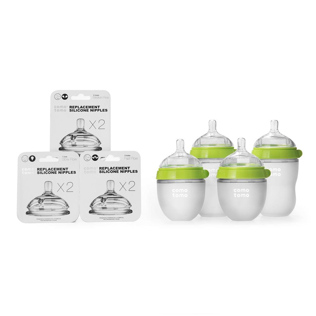 Kit de Mamadeira Comotomo - 7 Peças Verde - Comotomo Babytunes